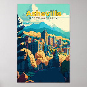 Poster Asheville North Carolina Viagem Art Vintage