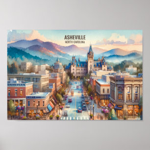 Poster Asheville North Carolina Viagem Places aqucolor