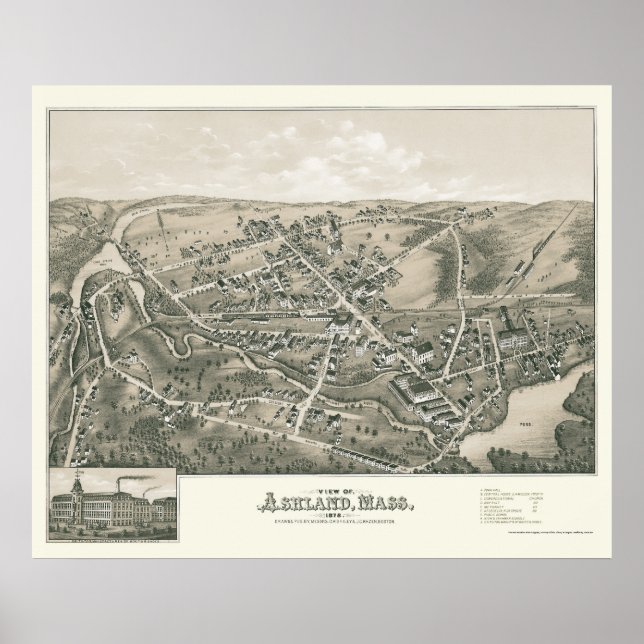 Pôster Ashland, Mapa Panorâmico MÃE - 1878 (Frente)