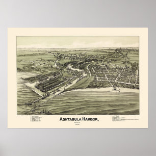 Poster Ashtabula Harbor, Mapa Panorâmico do OH - 1896