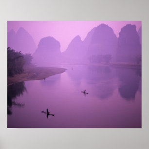 Poster Ásia, China, Guanxi, Yangshou. Pescadores em janga