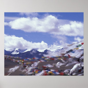 Poster Ásia, China, Tibete, Passagem de Tangla. Bandeiras