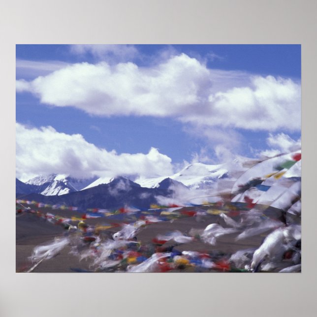 Poster Ásia, China, Tibete, Passagem de Tangla. Bandeiras (Frente)