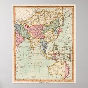 Pôster Ásia e mapa de AustraliaPanoramic