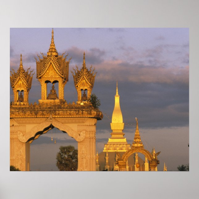 Pôster Ásia, Laos, Vientiane. Aquele Templo Luang. (Frente)