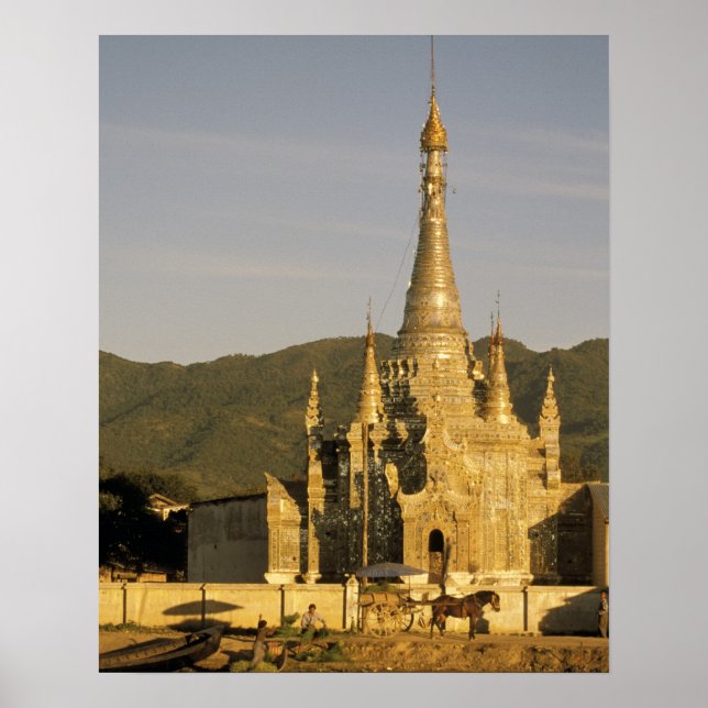 Pôster Ásia, Mianmar, Lago Inle. Pagodes. (Frente)