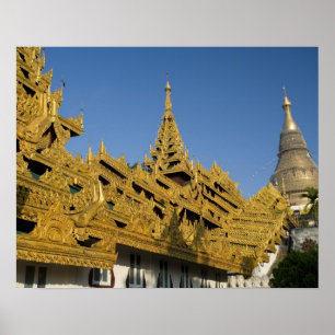 Pôster Ásia, Myanmar, Yangon. Stupa dourada de Shwedagon