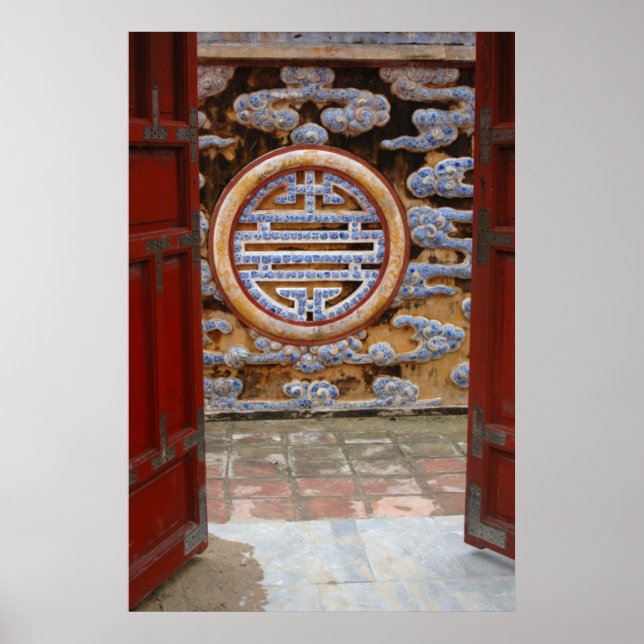 Pôster Ásia, Vietname. Muro de ornamentado na Citadel (Frente)