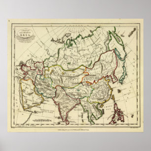 Pôster Asia with boundaries outlined