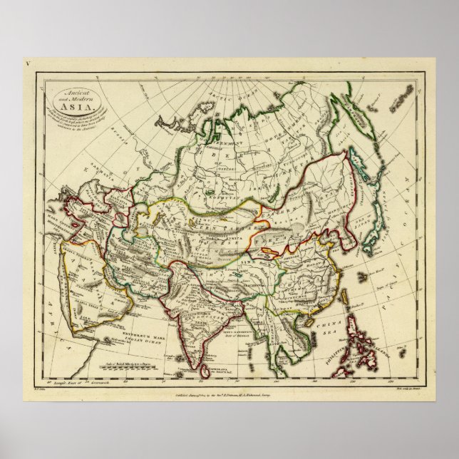 Pôster Asia with boundaries outlined (Frente)