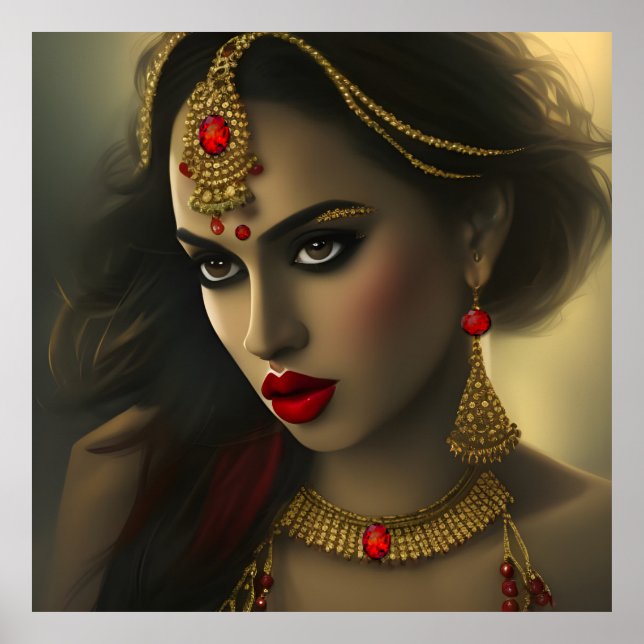 Poster Asian Indian Beautiful woman Exotic gems Jewels (Frente)