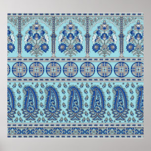 Poster Asian Paisley Border: Design tradicional.