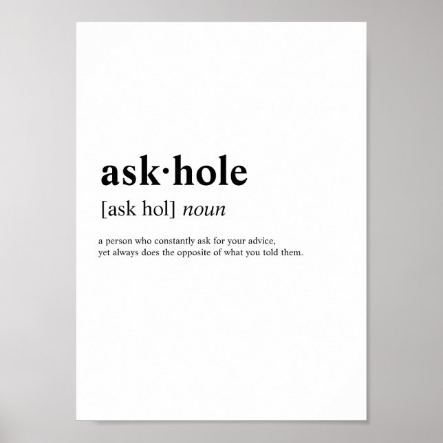 Poster Askhole - Significado do dicionário (Frente)