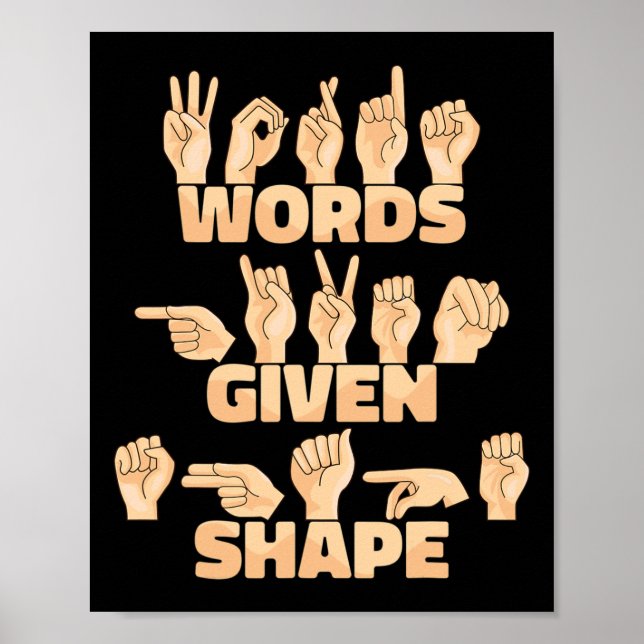 Poster Asl American Sign Language Words Given Shape  (Frente)