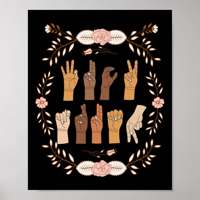 Poster Asl Anti Trump Sinal Language Floral Funny (Frente)