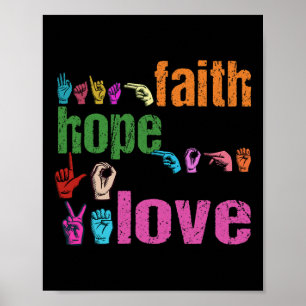 Poster ASL Faith Hope Love American Sinal Language Christ