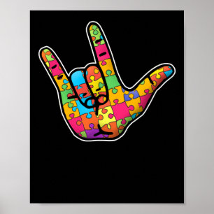 Poster ASL Love Sign Language Autism Awarsm Suporte