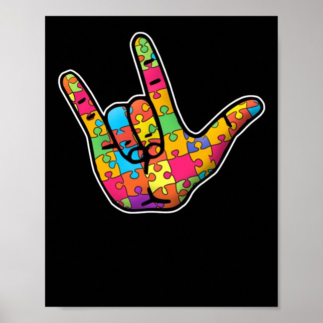 Poster ASL Love Sign Language Autism Awarsm Suporte (Frente)