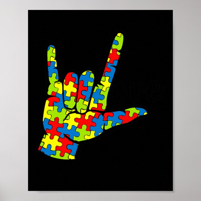 Poster ASL Love Sign Language Autismo Dar Consciência (Frente)