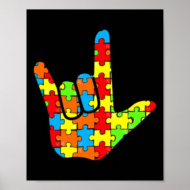 Poster ASL Love Sign Language Autismo Dar Consciência (Frente)