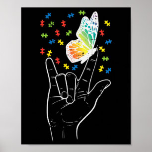 Poster Asl Love Sinal Butterfly Quebra-cabeça Autism Awar