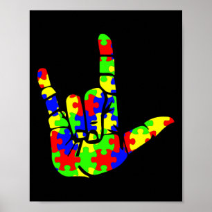 Poster Asl Love Sinal Language Quebra-cabeça Autism Aware
