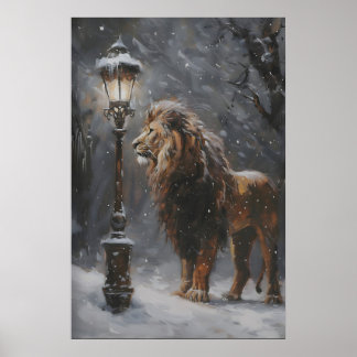 Poster Aslan Lamppost Narnia Art Poster, Lion Printable