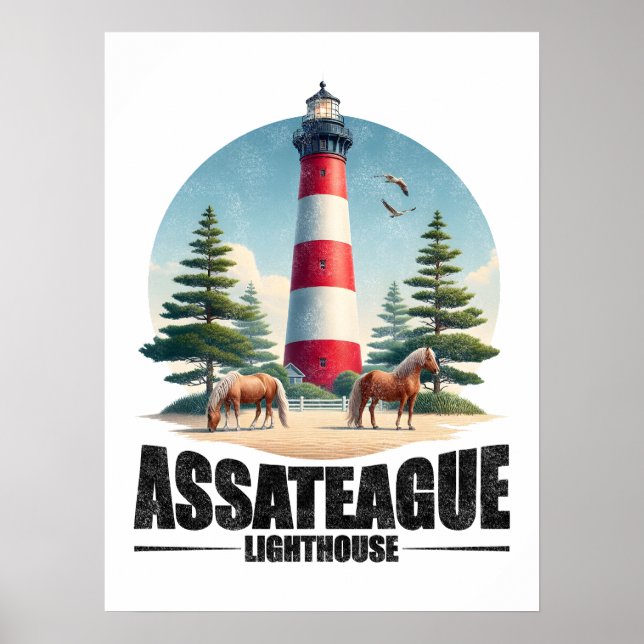 Poster Assateague Lighthouse Vintage (Frente)