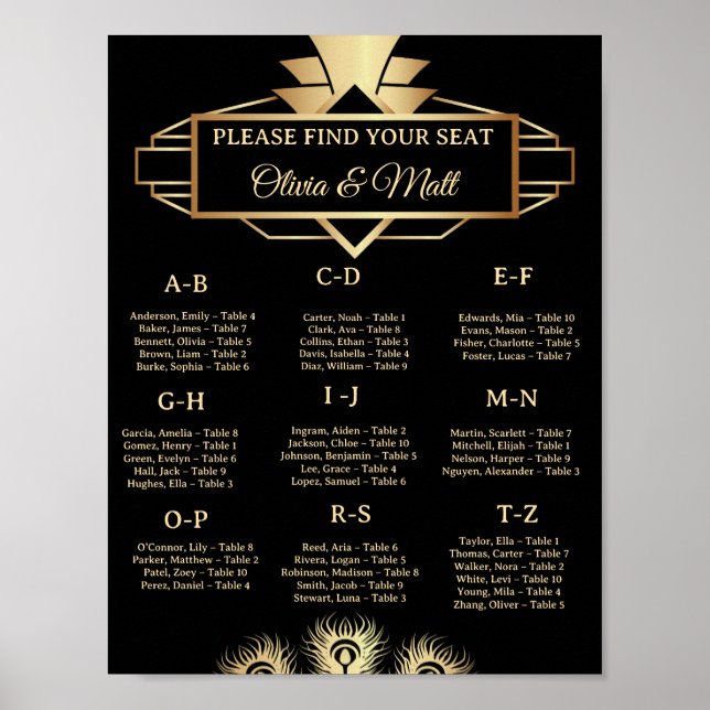 Poster Assento Alfabetico Casamento Art Deco (Frente)