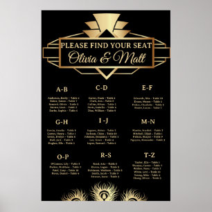 Poster Assento Alfabetico Casamento Art Deco