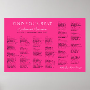 Poster Assento Alfabetico Casamento Rosa Quente Fuchsia