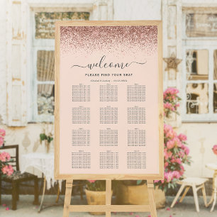 Poster Assento de Casamento com Brilho Rosa Dourado