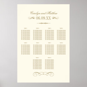 Poster Assento de Casamento com Floral Antigo Marfim Anti