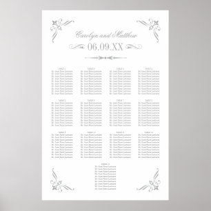 Poster Assento de Casamento com Floral Prateado Antigo