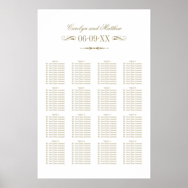 Poster Assento de Casamento com Floreio Dourado Antigo (Frente)