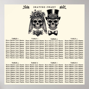 Poster Assento de Casamento de Esqueleto Dourado de Creme