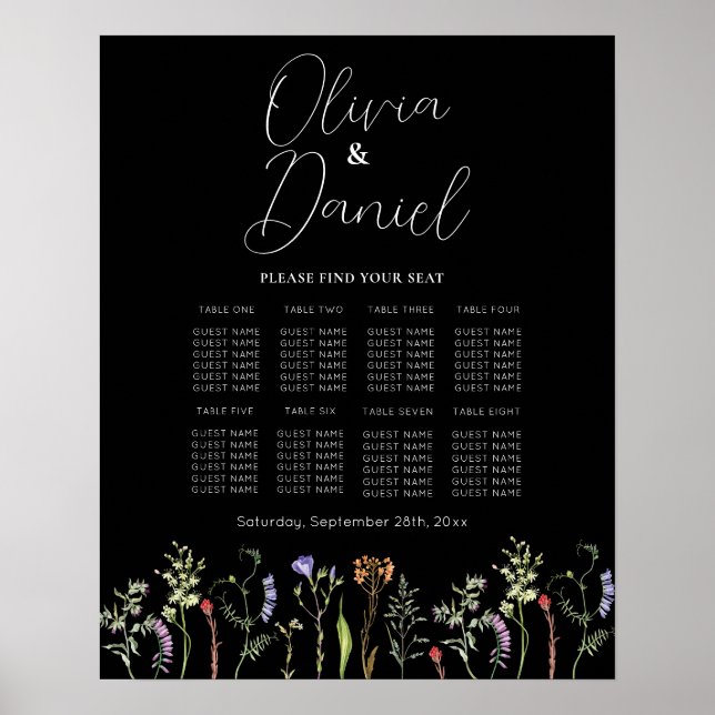 Poster Assento de Casamento de mesa 8 Flores Selvagens Es (Frente)