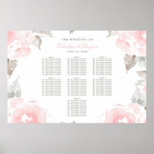 Pôster Assento de Casamento de Rosa em Aquarela Rosa e Ci