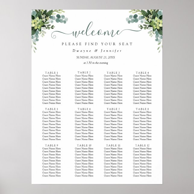 Poster Assento de casamento de verão com folhagem de euca (Frente)