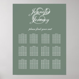 Poster Assento de Casamento de White Script Verde da Sage