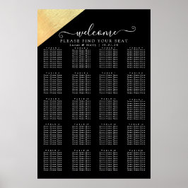 Poster Assento de Casamento Elegante Moderno Preto e Dour
