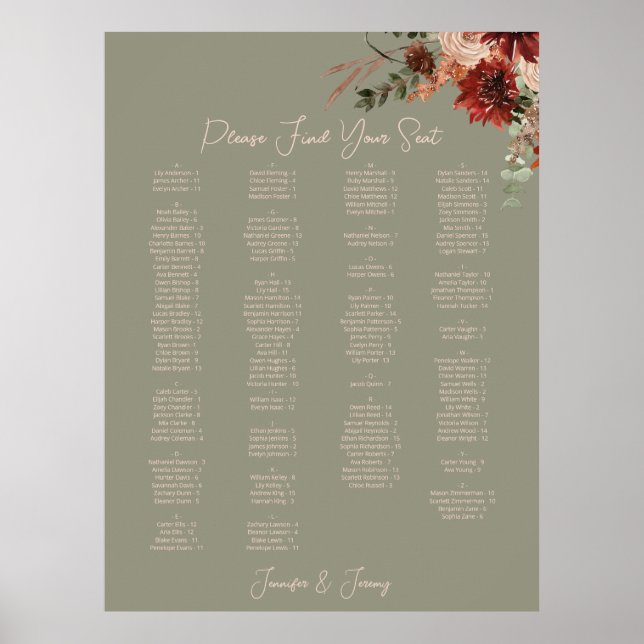Poster Assento de Casamento Floral Boho Rust Neutro Outon (Frente)