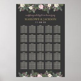 Poster Assento de Casamento Floral de Boho Escuro e Moody