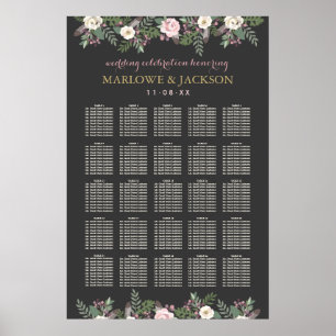 Poster Assento de Casamento Floral de Boho Escuro e Moody