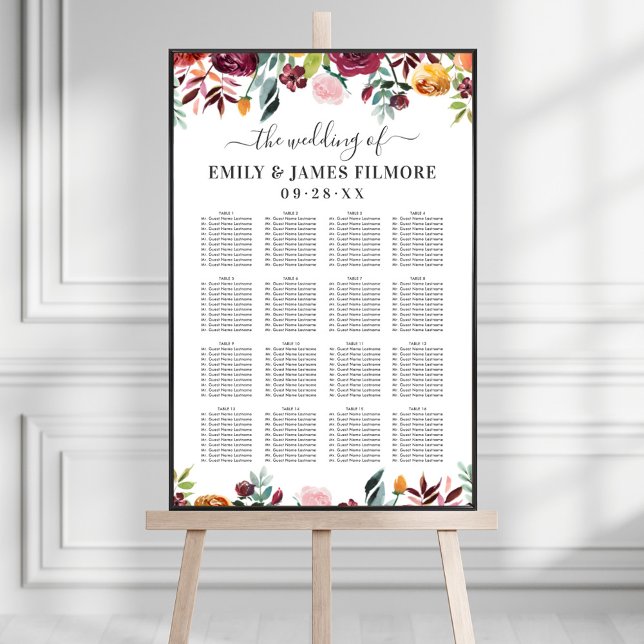 Poster Assento De Casamento Floral Rustic Burgundy Fall (Criador carregado)