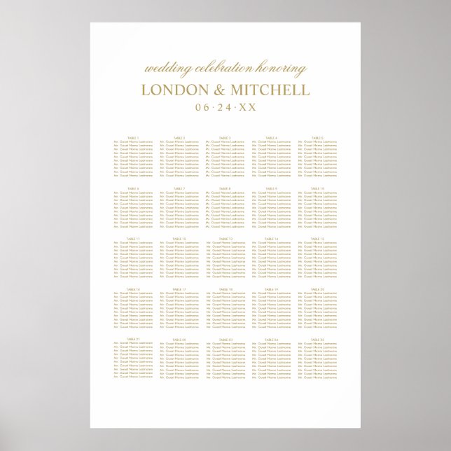 Poster Assento de Casamento Monograma Clássico em Ouro An (Frente)