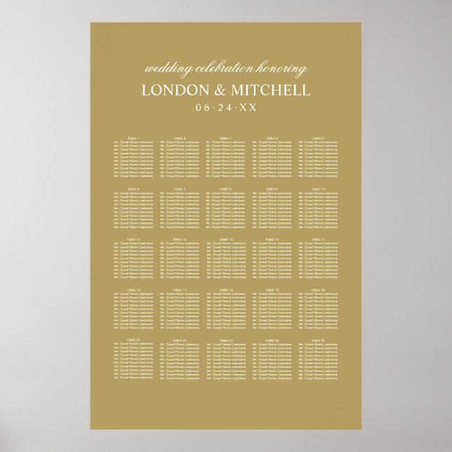 Pôster Assento de Casamento Monograma Dourado Clássico (Frente)