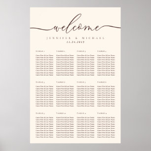 Poster Assento de mesa de casamento bem-vindo marrom choc