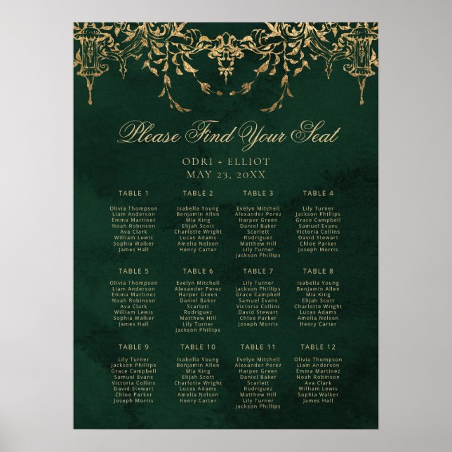 Poster Assento Dourado de Casamento Real Emerald Encantad (Frente)