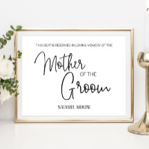 Assento Reservado para a Mãe do Noivo Memorial de 